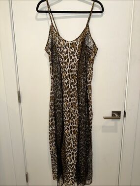 Vintage Leopard Print With Black Lace Long Nightgown, Sz XL